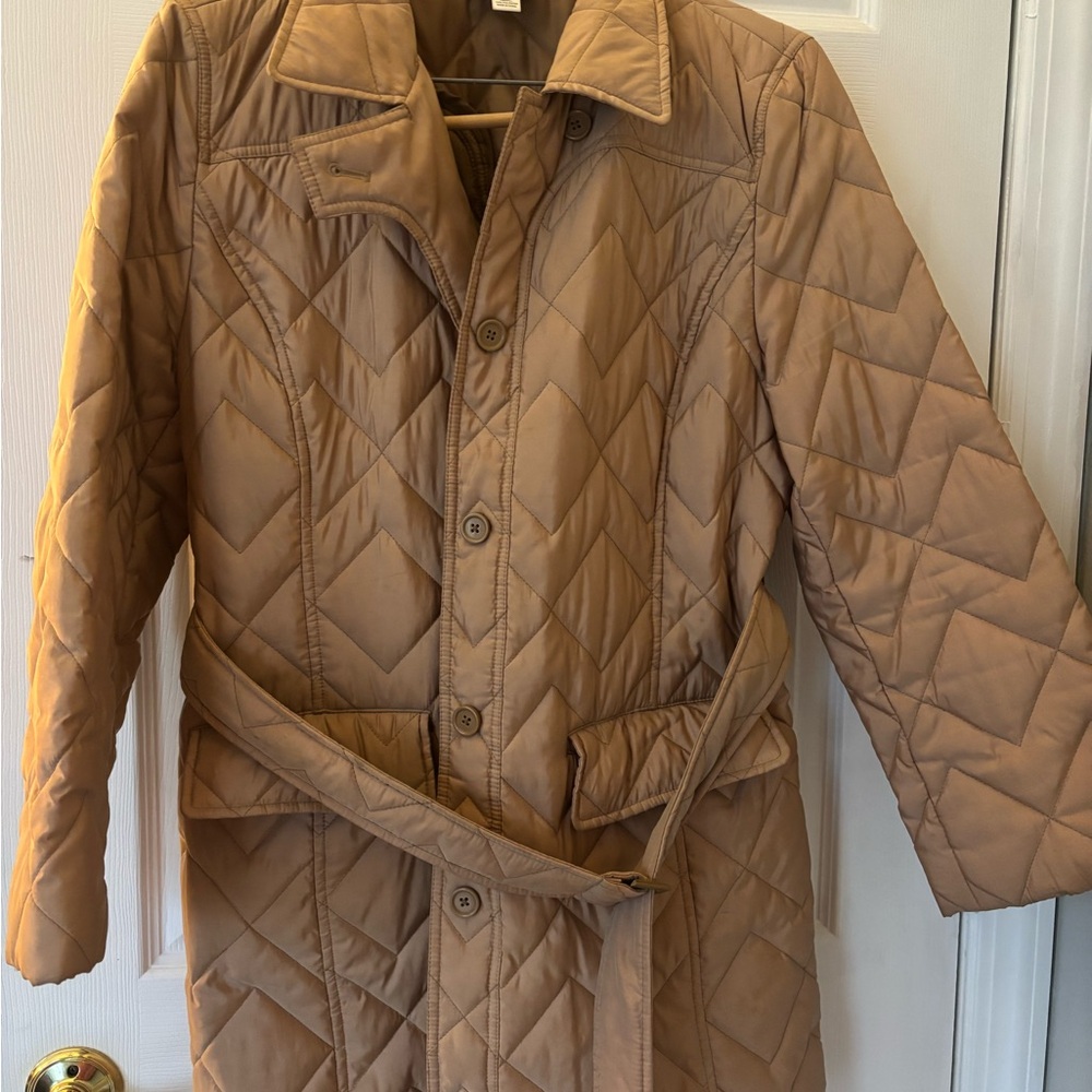 LOFT Quilted Belted Coat in Camel Tan